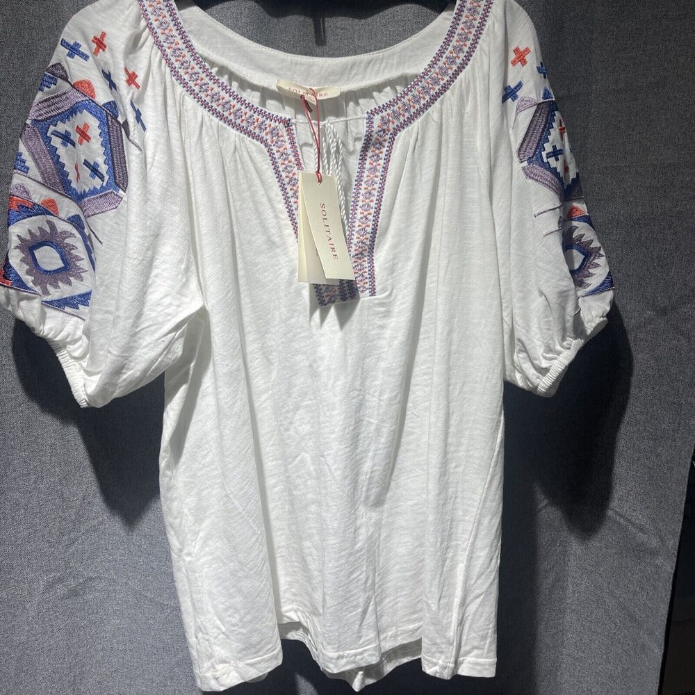Solitaire White Blouse with Blue and Red Embroidery